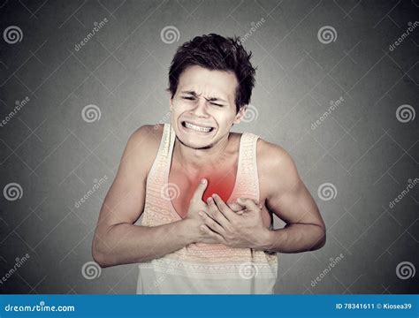 Man Suffering From Severe Sharp Heartache Chest Pain Stock Image Image Of Artery Health