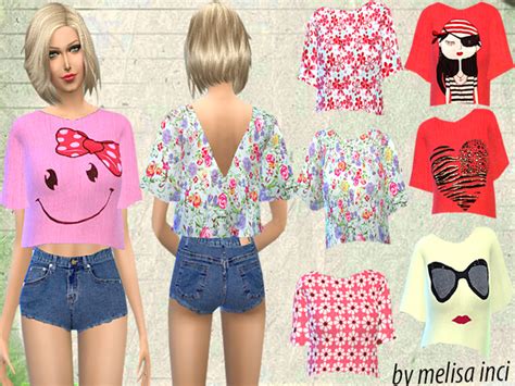 The Sims Resource Floral Cropped Top By Melisainci • Sims 4 Downloads