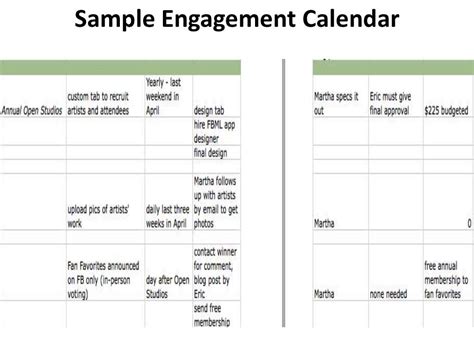 Sample Engagement Calendar