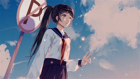 Wallpaper For Desktop Laptop Bc66 Girl School Girl Anime Sky Cloud