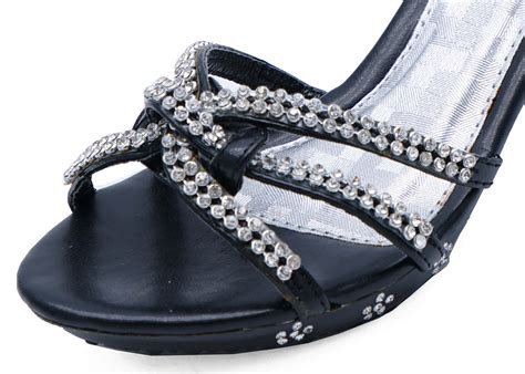 Girls Childrens Black Dress Up Diamante Low Heel Sandals Party Shoes