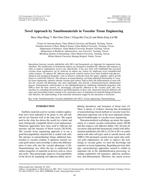 Pdf Novel Approach By Nanobiomaterials In Vascular Tissue Engineering