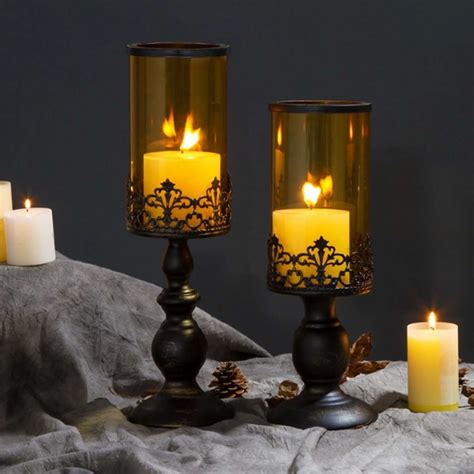Candle Holders With Glass Lampshade Eu Style Retro Candle
