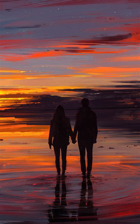 1600x2560 Couple At Sunset Illustration 1600x2560 Resolution Wallpaper