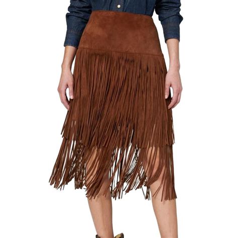 Stetson Western Skirt Womens Fringe Leather Zipper 11 060 0539 7031 Br