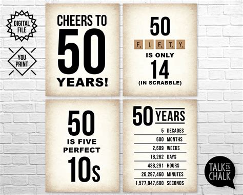50th Birthday Printable Sign Pack 50th Birthday Digital Etsy