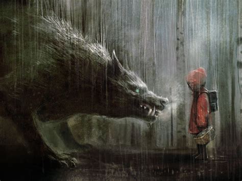 Dark Little Red Riding Hood Rain Wolf