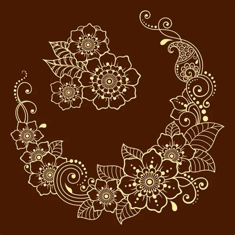 Set Mehndi Flower Pattern Henna Drawing Tattoo Decoration Ethnic