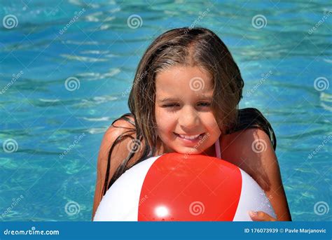 Real Adorable Girl Relaxing In Swimming Pool Stock Image Image Of Pool Leisure 176073939