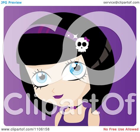Clipart Black Haired Girl Avatar With A Skull Head Band On Purple