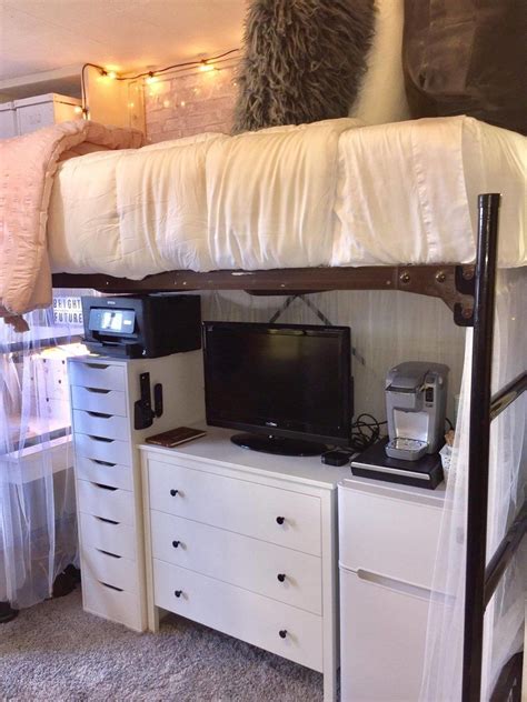 The Roommates Also Used Bed Risers To Create Loft Beds With Custom Pillow Headboards Dorm Room