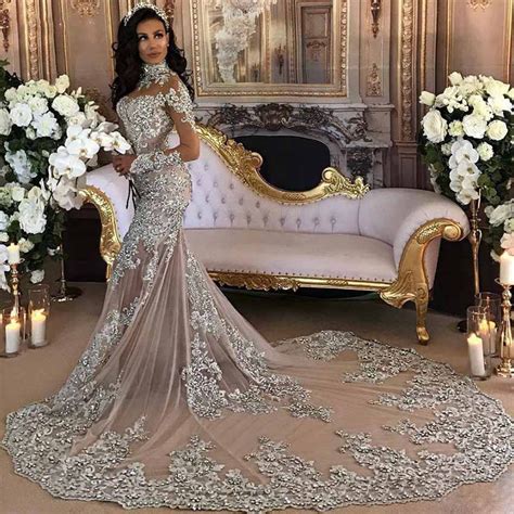 The Yolina Hand Beaded Crystal Lace And Tulle Mermaid Luxury Wedding