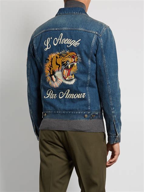 Tiger Embroidered Denim Jacket Gucci Matchesfashioncom Us Gucci
