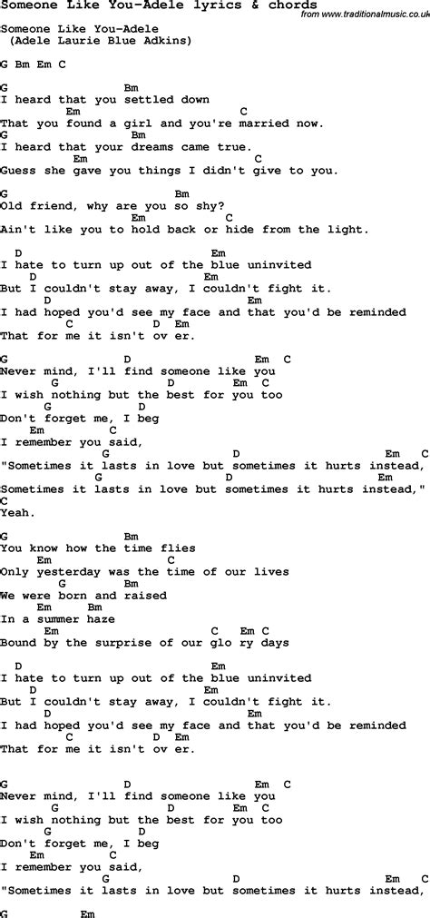 Love Song Lyrics Forsomeone Like You Adele With Chords