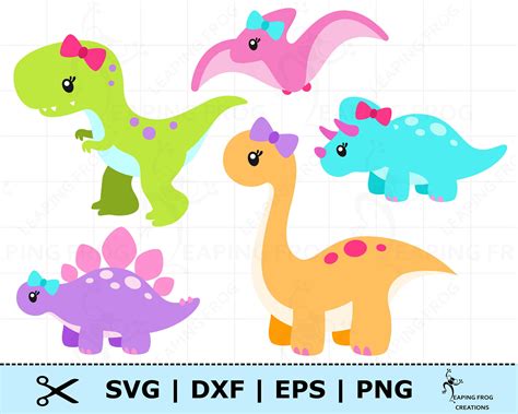Girl Dinosaur SVG Bundle Cricut Cut Files Layered Silhouette DXF