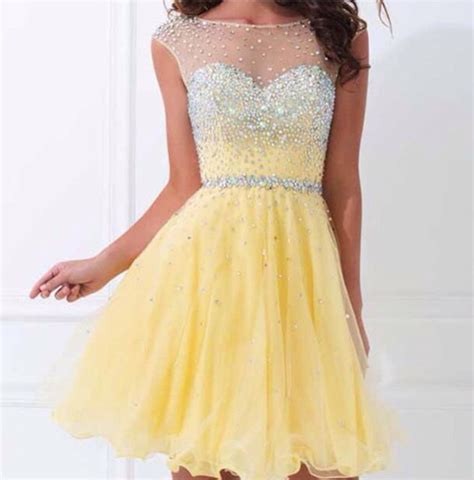 Dress Yellow Rhinestones Sparkle Prom Sweet16 Pretty Cute