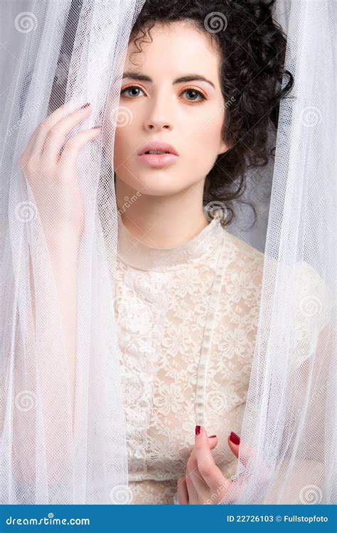 Sensual Brunette Model In Lace Blouse Stock Photos Image