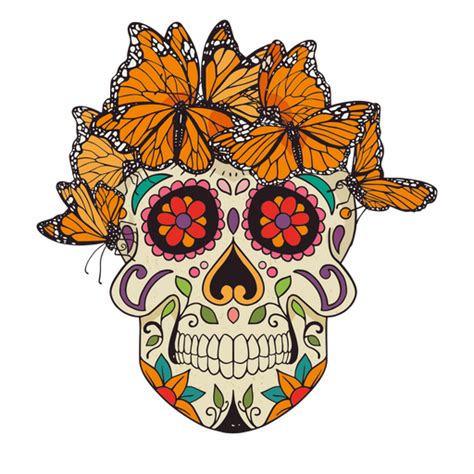 Dia De Los Muertos Skull And Butterflies Color Stroke Png And Svg Design