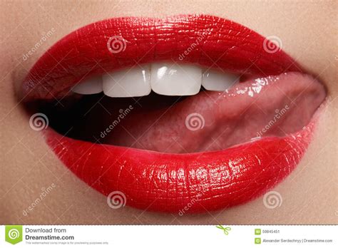 Lips Beauty Red Lips Beautiful Make Up Closeup Sensual Mouth Stock