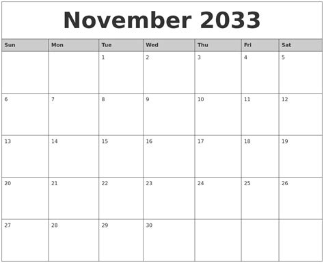 August 2033 Printable Blank Calendar