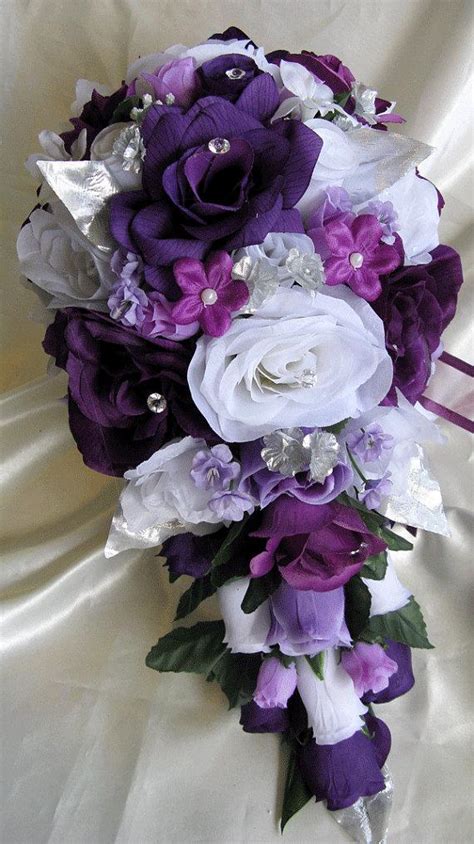 purple wedding bouquets silk wedding bridal bouquet cascade lavender purple silk rose