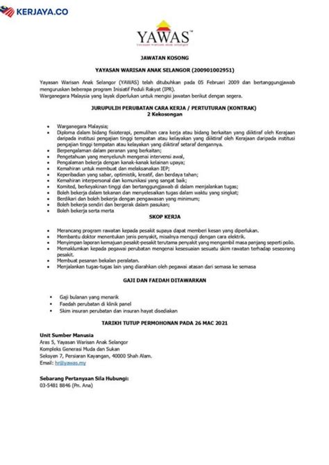 Yayasan warisan anak selangor (yawas) has denied that rm3,000 in cash will be given out to members of the skim mesra usia emas (smue). Iklan Jawatan Kosong Yayasan Warisan Anak Selangor • Kerja ...