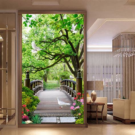 3d Wooden Bridge Landscape Entrance Mural Wallpaper Bvm Home