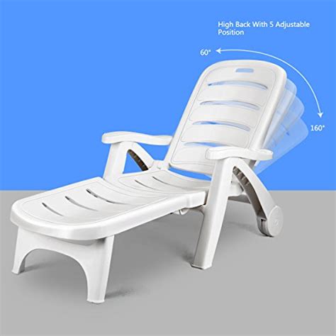Giantex Folding Lounger Chaise Chair On Wheels Outdoor Patio Deck Chair