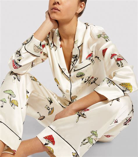 Olivia Von Halle Silk Lila Mushroom Print Pyjama Set Harrods Lt