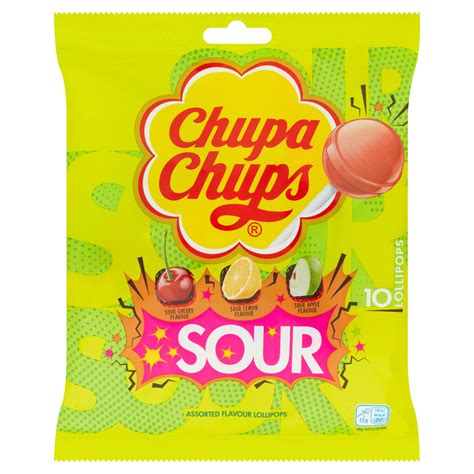 Chupa Chups Sour Assorted Flavour Lollipops 120g Sweets Iceland Foods
