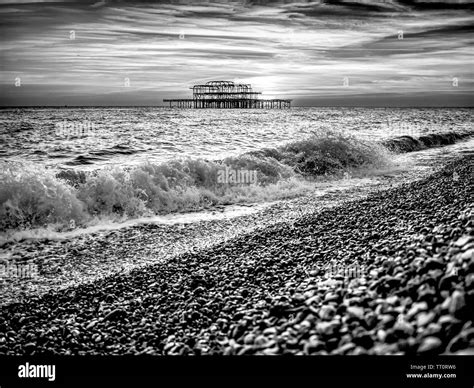 Brighton West Pier At Sunset In Black And White Stock Photo Alamy
