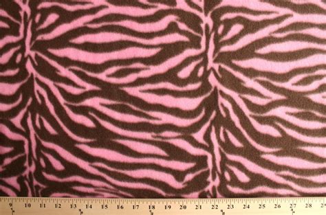 Zebra Animal Skin Brown Stripes on Pink Fleece Fabric Print by The Yard