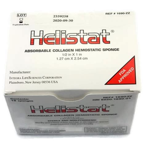 Helistat Absorbable Collagen Hemostatic Sponge 18box Predictable