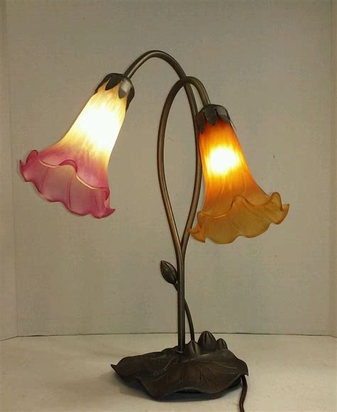 A 3d tulip theme designer lampshade. ANTIQUE BRASS VINTAGE GOOSE NECK LAMP LILY PAD TULIP PINK ...
