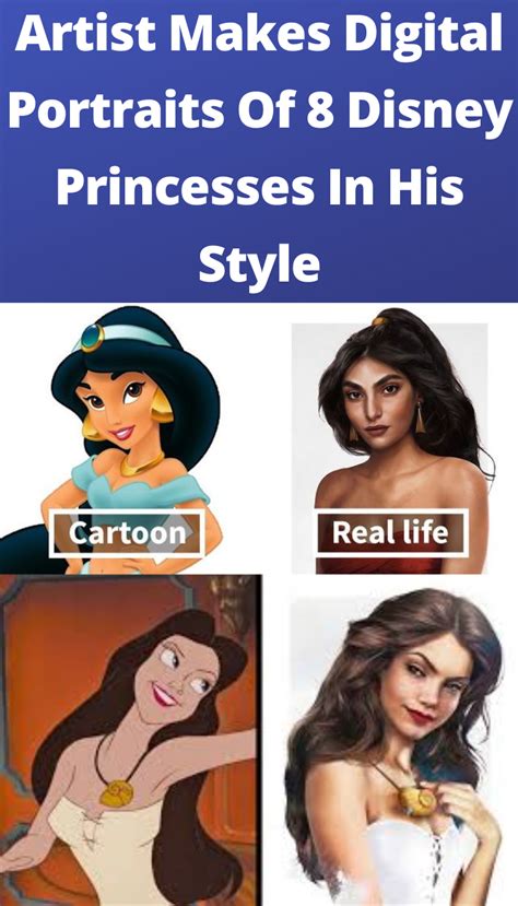 artist makes digital portraits of 8 disney princesses in his style cartoons real life show