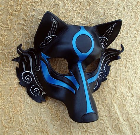 Black Okami Leather Mask Handmade Japanese Wolf Mask In