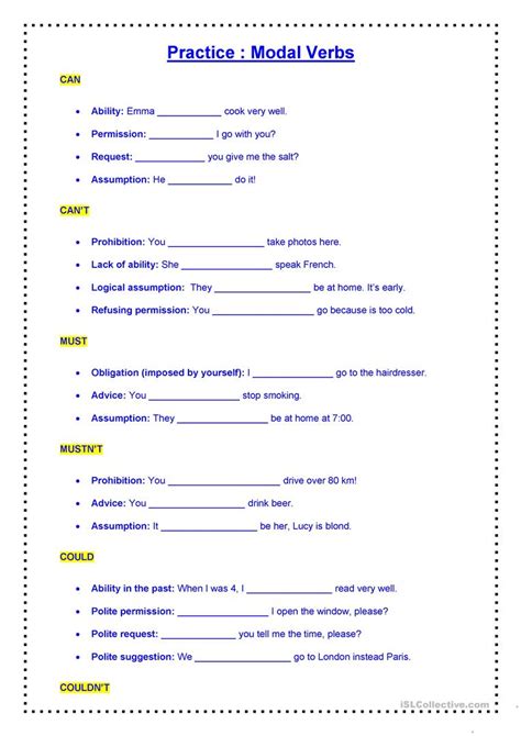 Modal verbs of ability esl activities, games and worksheets. Modal Verbs worksheet - Free ESL printable worksheets made by teachers
