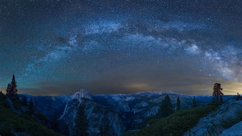 Yosemite National Park California Milky Way Mountain Starry Sky Hd Nature Wallpapers Hd