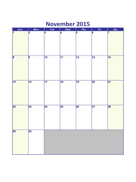 November 2015 Calendar Edit Fill Sign Online Handypdf