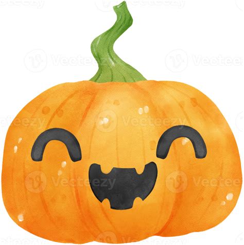 Cute Watercolour Halloween Autumn Pumpkins With Face Carved Cartoon