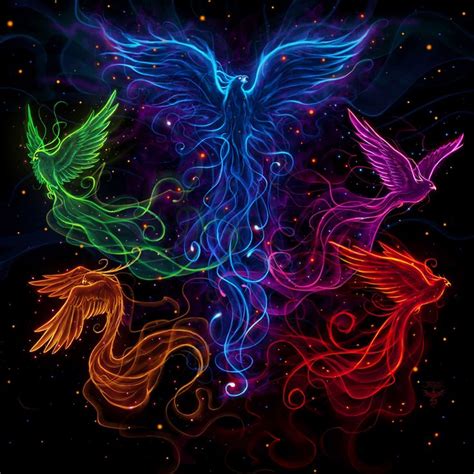 Three Colorful Birds Flying In The Air With Swirly Lines On Their Body