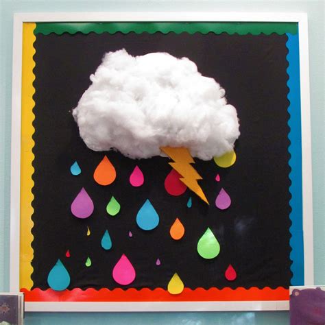 Spring Bulletin Board Rain Rainbow Rain Puffy Cloud Seasonal
