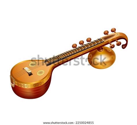 Ancient Indian Music Instrument Veena Isolated Stock Vector Royalty
