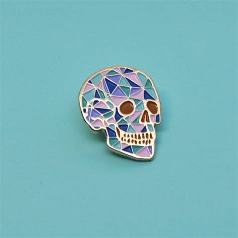 Skull Enamel Pin Geometric Crystal Pastel Colour Human Etsy Enamel Pins Skull Pin