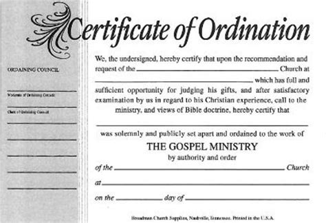 Printable Ordination Certificate