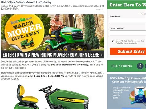 Bob Vilas March Mower Give Away From John Deere Sweepstakes