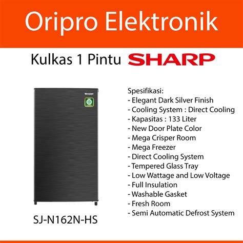 Kulkas 1 Pintu Sharp 133 Liter Dark Silver SJ-N162N-HS Khusus Denpasar