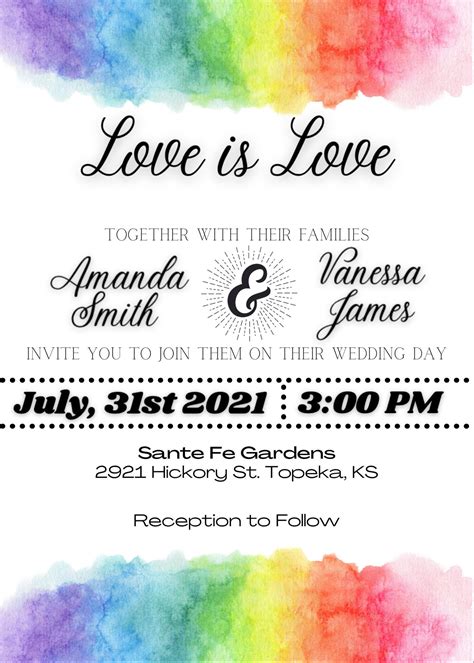 lgbt gay pride rainbow love is love wedding invitation template digital download etsy