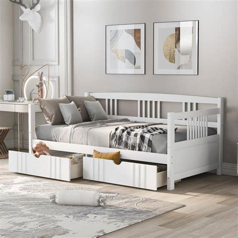 GODEER White Twin Size Daybed Wood Bed With Two Drawers LP LXLAAKB The Home Depot