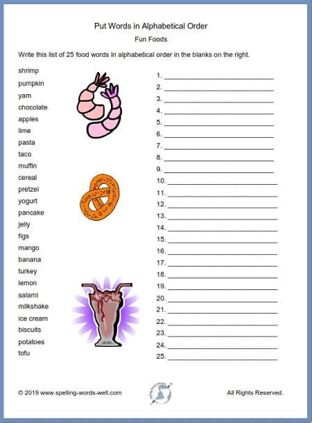 Alphabetizes by last name listed on 1st line of address. Put Words in Alphabetical Order Worksheets